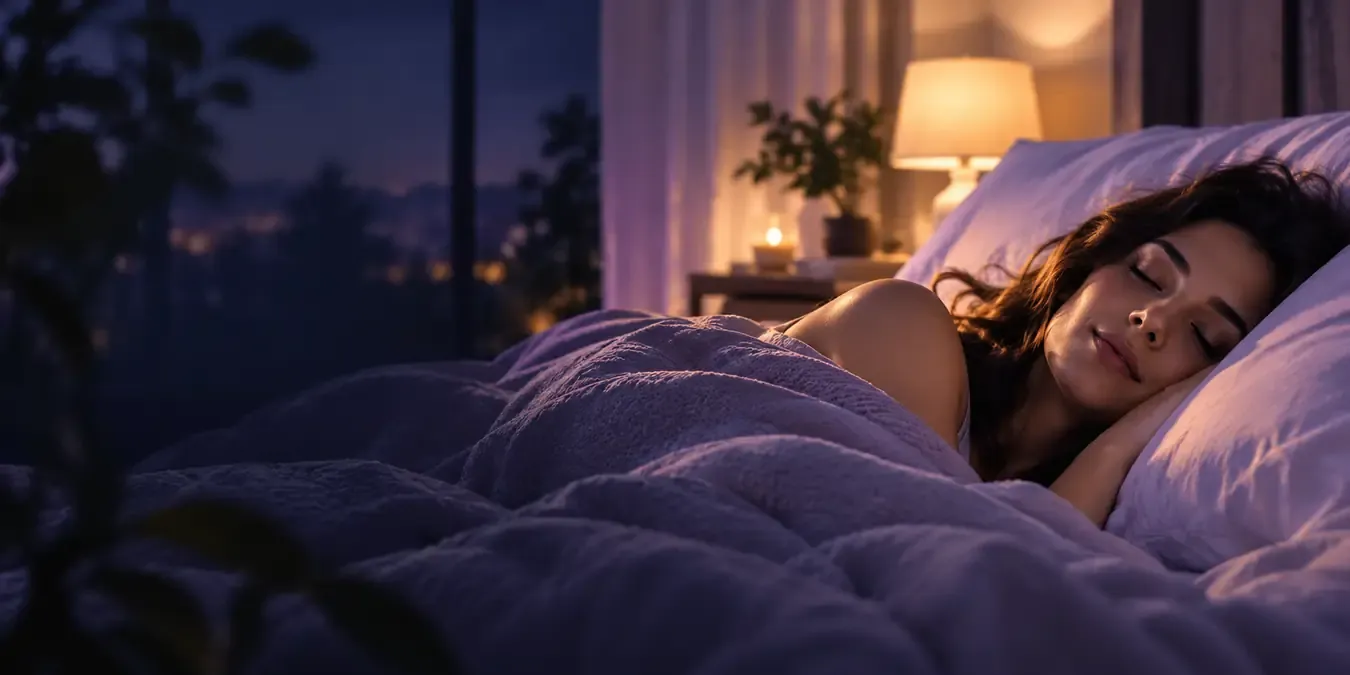 Woman lying awake in bed at night