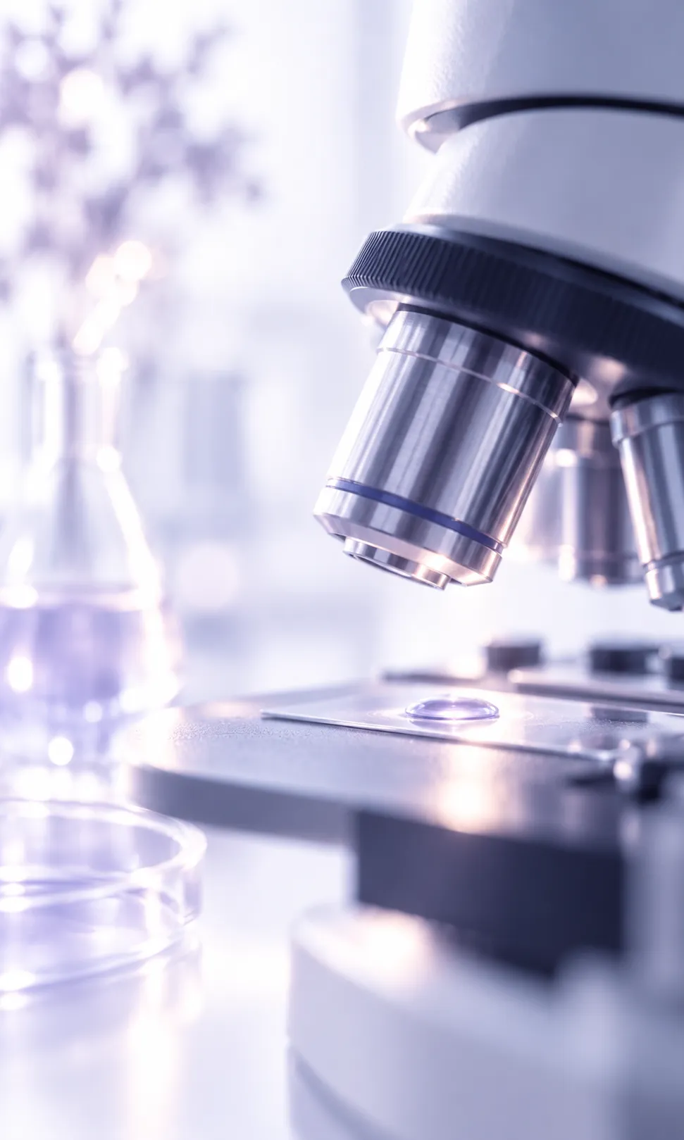 Microscope and laboratory slide representing established scientific research